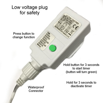 500 Warm White Low Voltage Mains Powered LED Waterproof String Lights with optional timer & memory