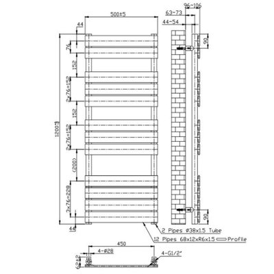 500 x 1200mm Wide Dual Fuel Shiny Gold Panel Heated Bathroom Towel Rail ...