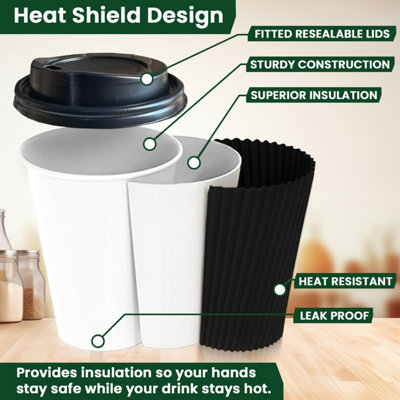 500 X 12oz Black Ripple Disposable Coffee Cups with Lids Insulated ...