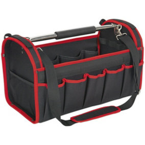 500 x 250 x 295mm Open Tool Bag - RED Multiple Pocket Rigid Base & Carry Handle