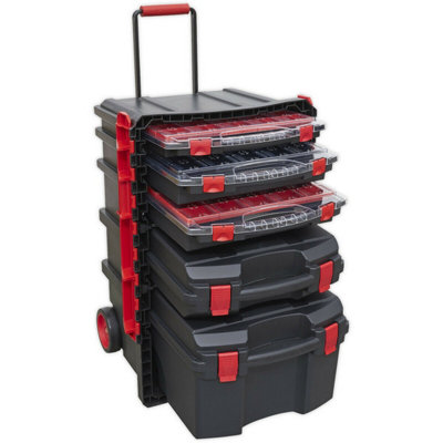500 x 410 x 770mm Portable Tool Chest / Toolbox - Multi Compartment Wheeled Unit