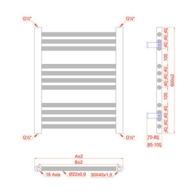 500 X 600 MM BLACK DUAL FUEL ELECTRIC RADIATOR BATHROOM TOWEL RAIL ...