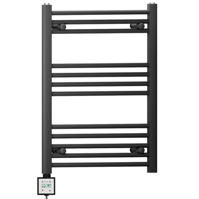 500 x 700 mm Black Electric Bathroom Heated Towel Rail Thermostatic ...