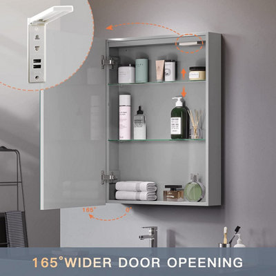 500 X 700 MM LED illuminated Bathroom Mirror Cabinet Wall Mounted with ...