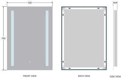 500 x 700mm Bathroom Mirror LED Lights Wall Mounted Mains Power Touch ...