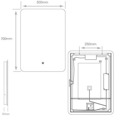 500 x 700mm IP44 Backlit Bathroom Mirror with Demister & Shaver Socket ...