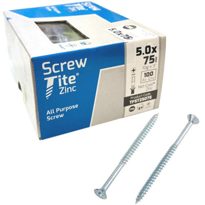 Screw-Tite Pozi Countersunk Zinc-Plated Screws 5mm X 75mm 100 Pack from B&Q