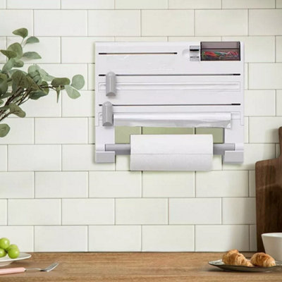 - 3 In 1 Kitchen Roll Dispenser Cling Film Tin Foil Wall Mounted Paper Holder Rack