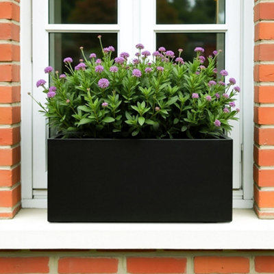 Idealist™ 40Cm Window Box Garden PlanterBlack Reinforced Stone Windowsill PlanterOutdoor Plant Pot L40 W17 H17 Cm12L from B&Q