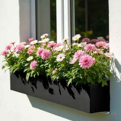 Idealist™ 80Cm PlanterBlack Reinforced Stone Garden Window Box Windowsill PlanterOutdoor Plant Pot L80 W17 H17 Cm24L from B&Q