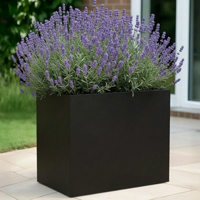 Idealist™ 50Cm Planter Garden TroughBlack Reinforced Stone Narrow Rectangular PlanterOutdoor Plant Pot H40 L50 W20 Cm40L from B&Q