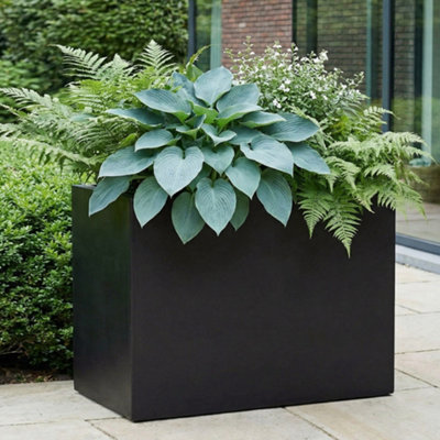 Idealist™ 60Cm Trough Garden PlanterBlack Reinforced Stone Rectangular PlanterOutdoor Large Plant Pot H50 L60 W30 Cm91L from B&Q