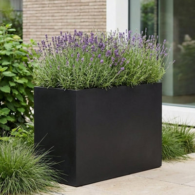 Idealist™ 70Cm Trough Garden PlanterBlack Reinforced Stone Rectangular PlanterOutdoor Large Plant Pot L70 W40 H60 Cm from B&Q