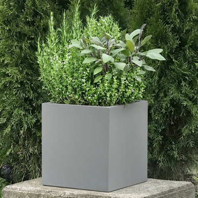 Idealist™ 30Cm Square PlanterGrey Reinforced Stone Flower BoxOutdoor Plant Pot 27L from B&Q