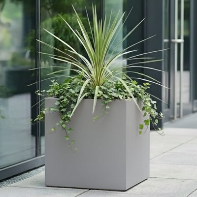 Idealist™ 40Cm Square PlanterGrey Reinforced Stone Garden PlanterFlower BoxOutdoor Plant Pot from B&Q