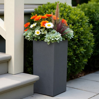 Idealist™ 50Cm Tall PlanterSlate Grey Reinforced Stone Garden PlanterSmall Outdoor Plant Pot L21 W21 H50 Cm22L from B&Q