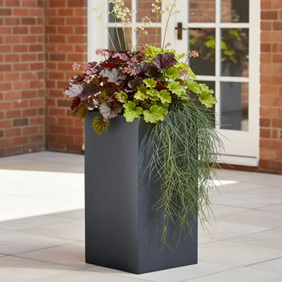Idealist™ 70Cm Tall PlanterSlate Grey Reinforced Stone Garden PlanterOutdoor Large Plant Pot L33 W33 H70 Cm79L from B&Q