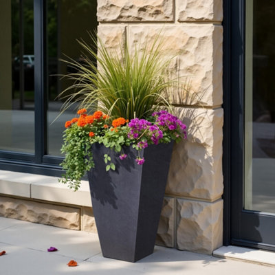 Idealist™ 65Cm Tall PlanterDark Grey Reinforced Stone Tapered Garden PlanterOutdoor Large Plant Pot L32 W32 H65 Cm67L from B&Q