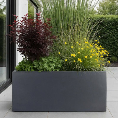 Idealist™ 80Cm Trough Garden PlanterSlate Grey Reinforced Stone Rectangular PlanterOutdoor Large Plant Pot H37 L80 W37 Cm from B&Q