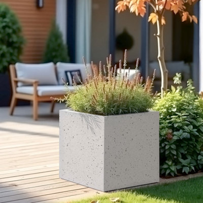Idealist™ 40Cm PlanterSpeckled Grey Reinforced Stone Square Flower BoxOutdoor Plant Pot from B&Q
