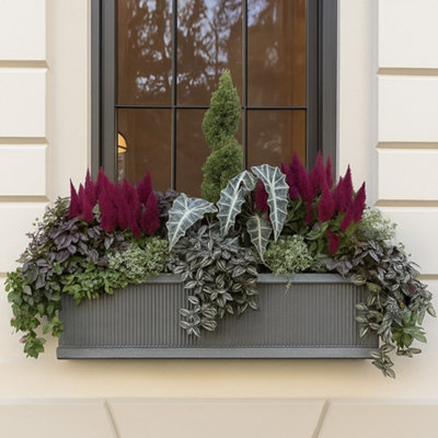 Idealist™ 60Cm Planter Window BoxRibbed Slate Grey Reinforced Stone Garden Windowsill PlanterOutdoor Plant Pot L60 W17 H17 Cm from B&Q
