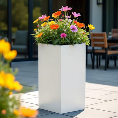 Idealist™ 60Cm Tall PlanterWhite Reinforced Stone Garden PlanterOutdoor Large Plant Pot L27 W27 H60 Cm44L from B&Q