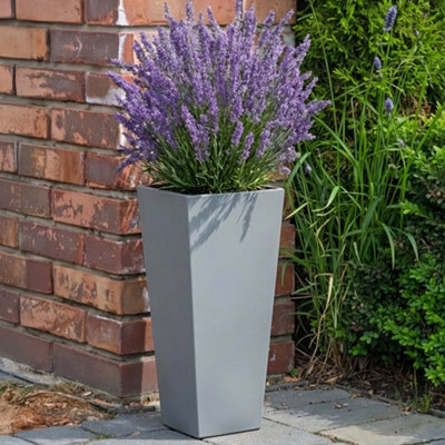 Idealist™ 50Cm Tall PlanterGrey Reinforced Stone Tapered Garden PlanterOutdoor Small Plant Pot L24 W24 H50 Cm30L from B&Q