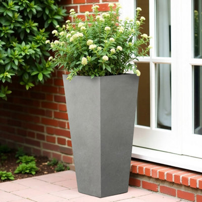 Idealist™ 65Cm Tall PlanterGrey Reinforced Stone Tapered Garden PlanterOutdoor Large Plant Pot L32 W32 H65 Cm67L from B&Q