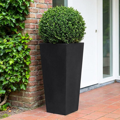 Idealist™ 65Cm Tall PlanterBlack Reinforced Stone Tapered Garden PlanterOutdoor Large Plant Pot L32 W32 H65 Cm67L from B&Q