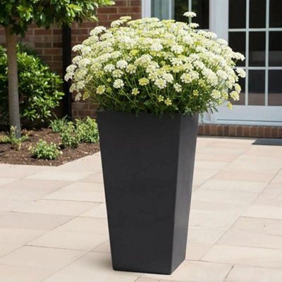 Idealist™ 90Cm Tall PlanterBlack Reinforced Stone Tapered PlanterLarge Outdoor Plants Pots L43 W43 H90 Cm165L from B&Q