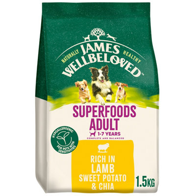 1.5Kg James Wellbeloved Superfoods Adult Dry Dog Food Lamb Sweet Potato & Chia from B&Q