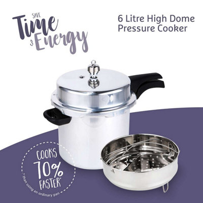 Prestige Iconic High Dome Silver Round Aluminium Pressure Cooker With Stay Cool Handles Large Size 6L from B&Q