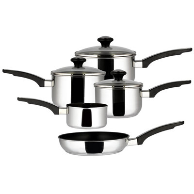 B&Q -  Everyday Silver Round Stainless Steel Induction Suitable Dishwasher Safe Cookware Set Pack Of 5
