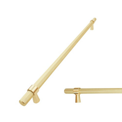 Keypak 10 Pack Knurled T Bar Pull Handles 320mm Hole Centre Brushed BrassFor Kitchen Cabinets And Drawers Modern Style