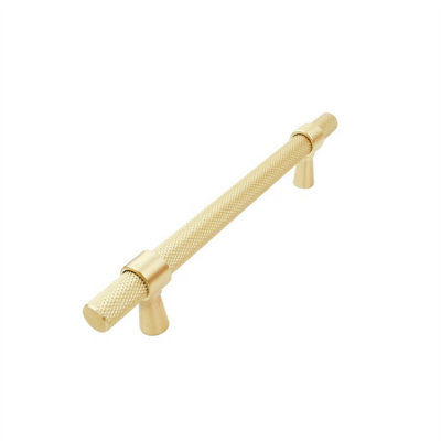 Keypak 10 Pack Knurled T Bar Pull Handles 128mm Hole Centre Brushed BrassFor Modern Kitchen Drawer & Cabinet Use from B&Q