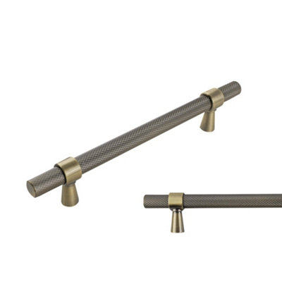 Keypak 10 Pack Knurled T Bar Pull Handles 128mm Hole Centre Antique BrassFor Kitchen CabinetsDrawersModern Style from B&Q