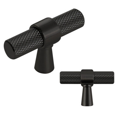 Keypak 10 Pack Knurled T Pull Cabinet Handles SetBlackModern Kitchen Drawer And Cabinet Knobs from B&Q