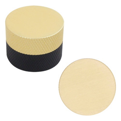 Keypak 10 Pack Round Knurled Door Knobs 32mm Brushed Brass & BlackCabinet Drawer Wardrobe Furniture Handle Knob Pull from B&Q