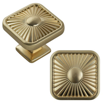 Keypak 10 Pack Modern Chic Ribbed Square Knobs 35mm Brushed BrassCabinet Drawer Wardrobe Furniture Handle Knob Pull from B&Q