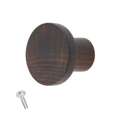 Keypak 10 Pack Basic Round Wooden Knobs 33mm Dark StainClassic Beech Wood Cabinet Handles For Furniture & Diy from B&Q