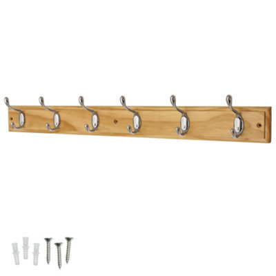 Keypak 6-Hook Wall-Mounted Coat Rack68CmPine Wood Effect BoardPolished Chrome Coat HooksFixings Included from B&Q