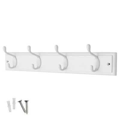 Keypak 4-Hook Wall-Mounted Coat Rack45CmWhite Wooden BoardWhite Coat HooksFixings Included from B&Q
