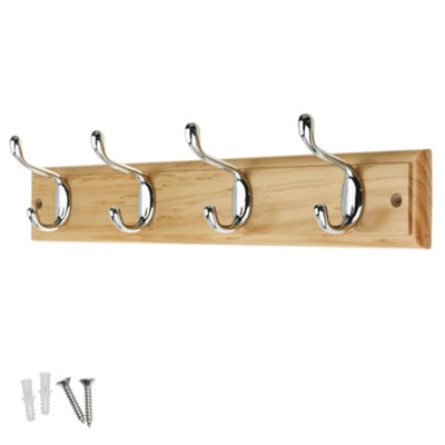 Keypak 4-Hook Wall-Mounted Coat Rack45CmPine Wood Effect BoardPolished Chrome Coat HooksFixings Included from B&Q