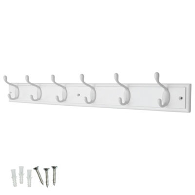 Keypak 6-Hook Wall-Mounted Coat Rack68CmWhite Wooden BoardWhite Coat HooksFixings Included from B&Q
