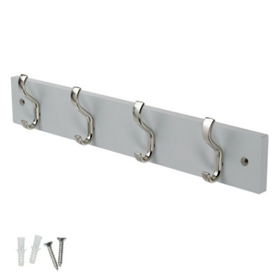 Keypak Wall-Mounted Coat Rack4 Hooks On Modern Wooden Base For Wall & Door38Cm (Satin Nickel/dove Grey) from B&Q