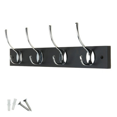 Keypak Victorian 4 Hook Wall-Mount Wooden Coat Rack45CmBlack BoardPolished Chrome HookPre-AssembledFixings Included from B&Q