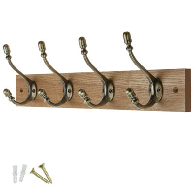Keypak Rustic Wall-Mounted Coat 4 Hook 46Cm Wooden Board For Entryways & Hallways from B&Q