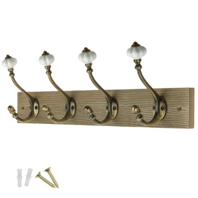 Keypak Victorian Wall-Mounted Coat 4 Hook Rail 46Cm Wooden Board Ceramic Hooks For Entryways & Bathrooms from B&Q