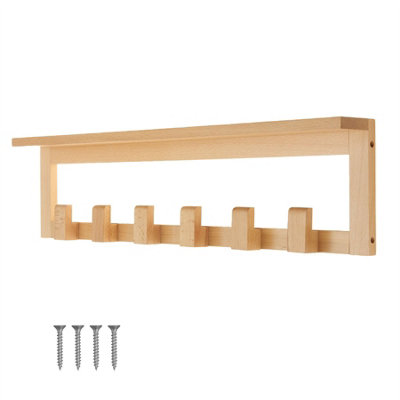 Keypak Beech Wooden Coat Rack With Shelf68Cm Wall-Mounted 6 Hooks Storage Shelf All-Wood from B&Q