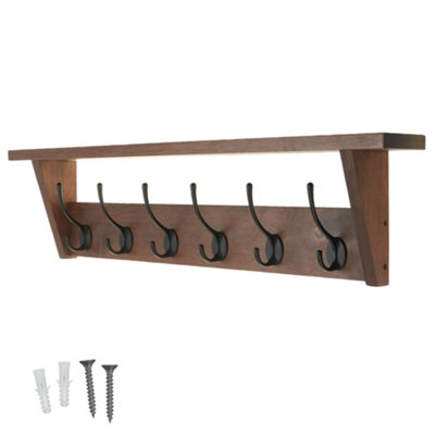Keypak Victorian Oak Coat Rack Shelf Combo 6 Hooks 80CmRustic Wall Mounted Coat Rack For HallwayBedroomKitchenBathroom from B&Q